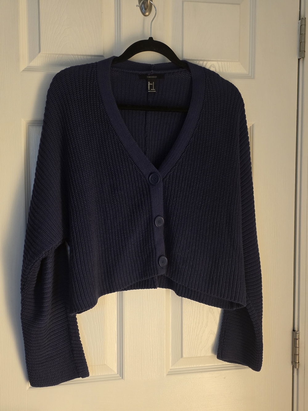Forever 21 Navy Cropped Button Ribbed Cardigan - Small